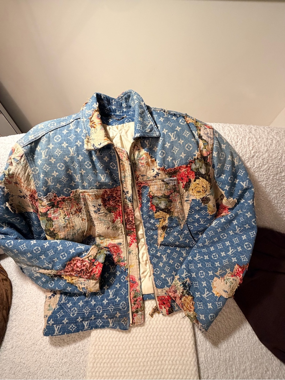 Louis Vuitton Blue Denim Monogram & Floral Quilted Jacket